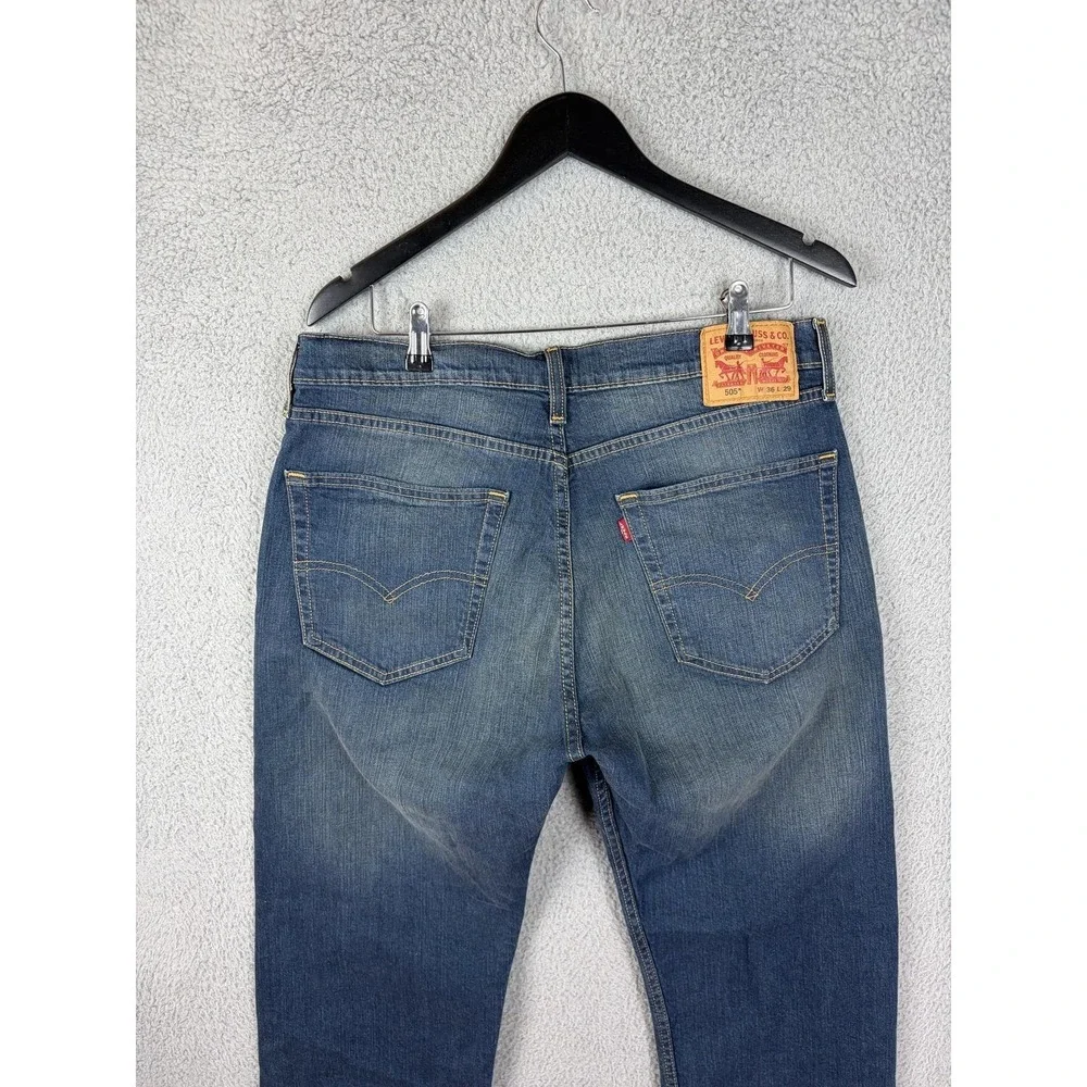 Levis 505 Jeans Mens 36x29 Blue Medium Wash Regular Fit Straight Denim Pants Men